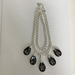 Shay Lowe 5 x 1 ½ INCH GENUINE CRYSTALS ON DOUBLE CHAINS NECKLACE CHROMIUM